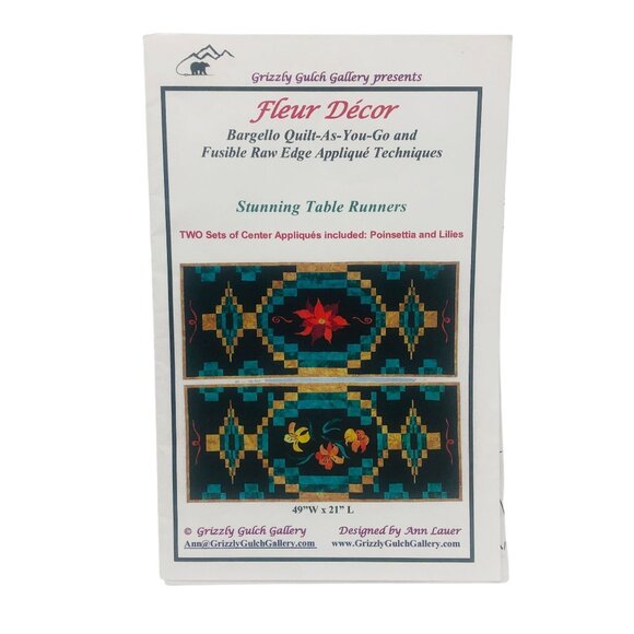 Grizzly Gulch Gallery FLEUR DECOR Table Runner Patterns Poinsettia Lilies Uncut - Picture 1 of 5